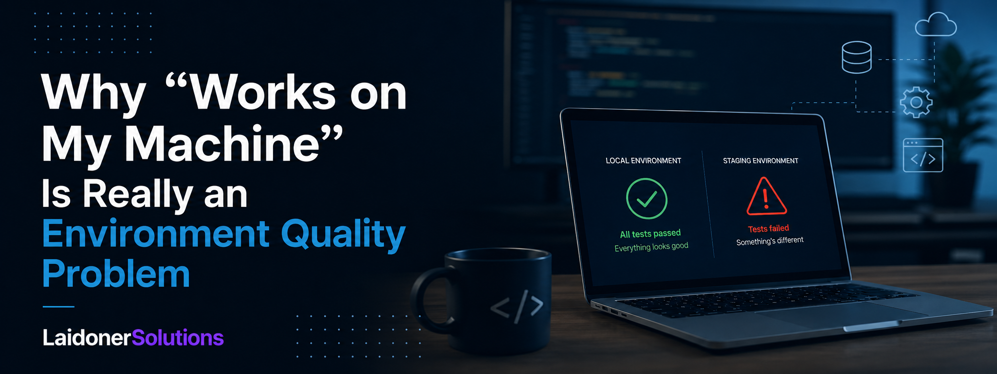 Software environments compared across local development, CI, staging and production with QA notes about configuration and release risk