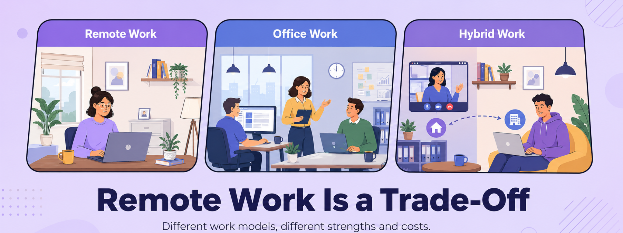 Remote worker using a laptop with a city and travel-inspired background, representing flexibility, responsibility and modern work